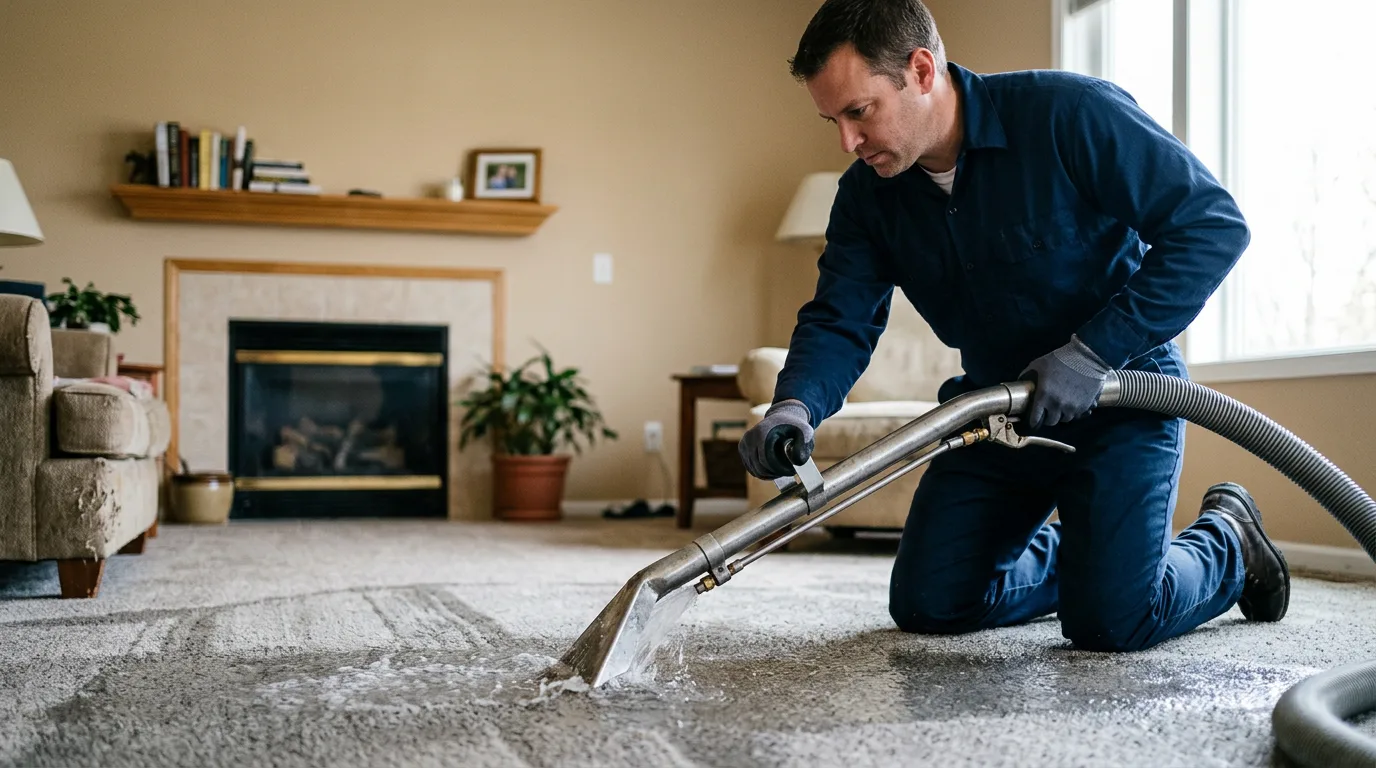 Water damage restoration technician working near Tampa, FL